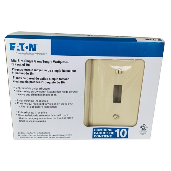 Eaton Mid-Size Single Gang Toggle Wallplates (1 Pkg of 10) Unbreakable New Boxed - Picture 1 of 5